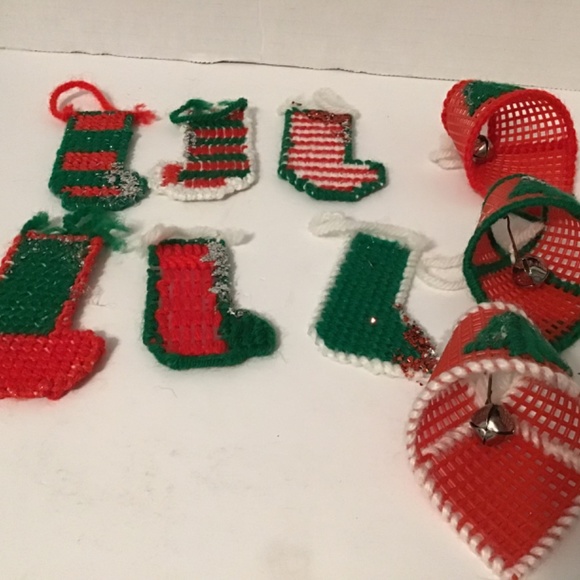 Handmade Plastic Canvas Christmas Ornaments (Lot of 17), santa, reindeers etc - Picture 2 of 8